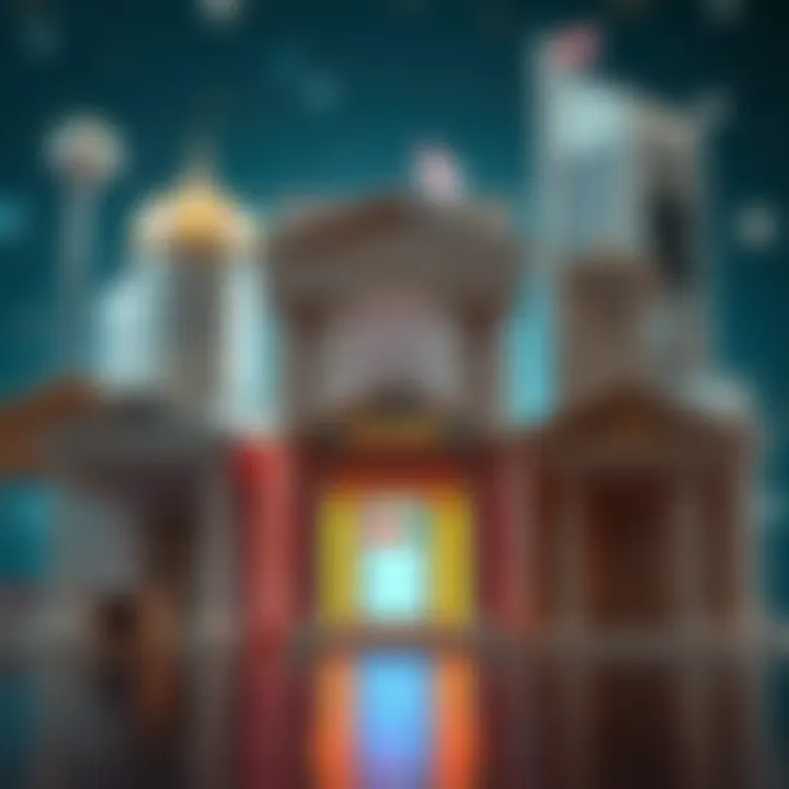 Illustration depicting various bank branches representing financial institutions