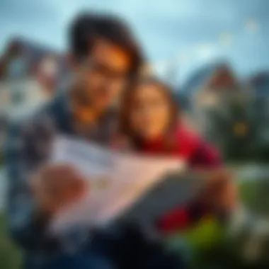 A couple reviewing financial documents and home listings.