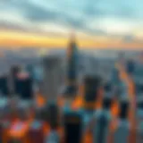 Aerial view of a vibrant tech hub city with skyscrapers