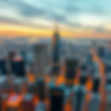 Vibrant Tech Hub City Aerial view of a vibrant tech hub city with skyscrapers