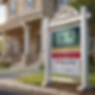 A close-up of a 'For Sale' sign in front of a bank-owned property