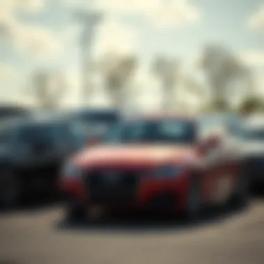 Diverse Vehicle Options A serene parking lot with diverse vehicles symbolizing temporary car ownership