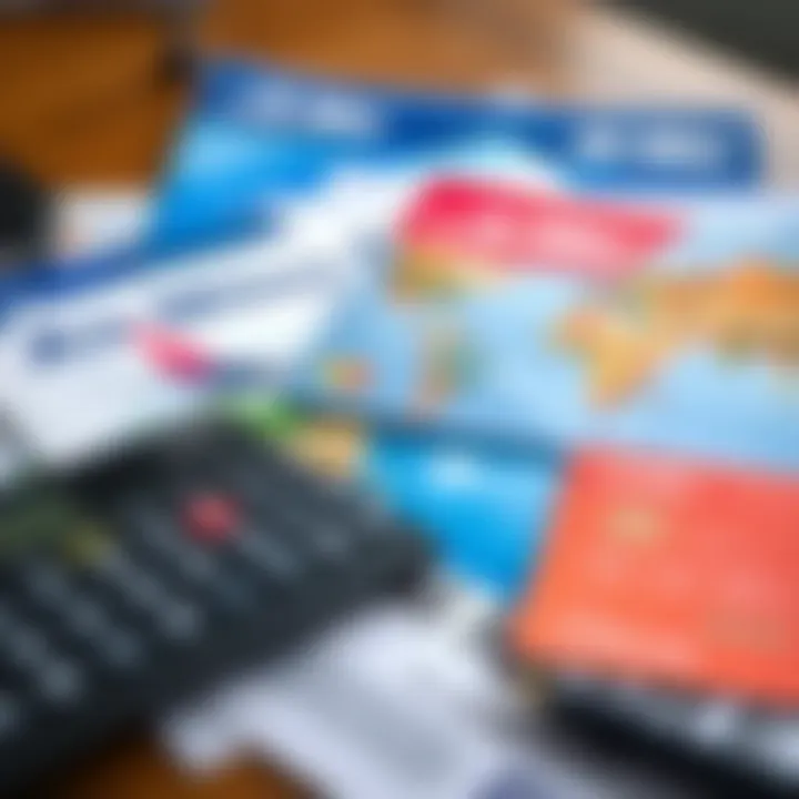 A calculator and travel brochures symbolizing strategic planning