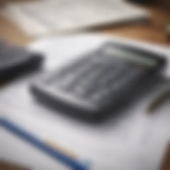 A calculator and documents representing budgeting for auto loans