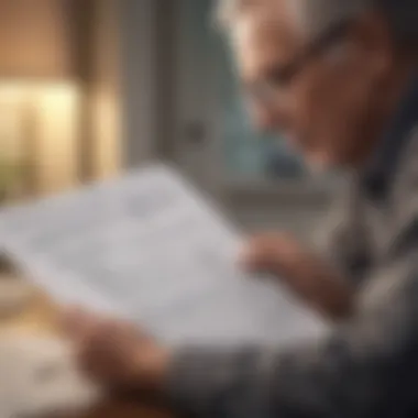 Reviewing Retirement Documents A thoughtful individual reviewing retirement documents