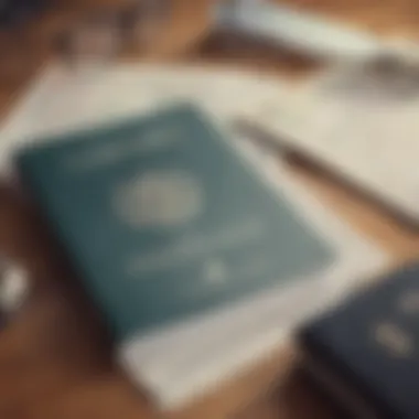 A close-up of travel insurance documents and a passport on a wooden table