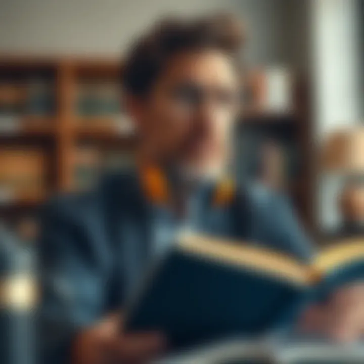 A thoughtful individual considering estate planning options with legal books.