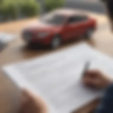 A close-up of a person analyzing a car insurance policy document, highlighting key sections.