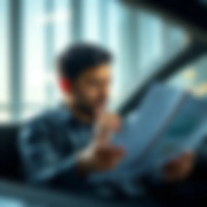 Analyzing Financial Aspects of Car Financing A thoughtful individual analyzing financial documents related to car financing